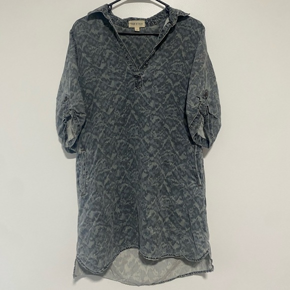 Anthropologie Cloth & Stone Dress Womens Medium Gray Blue Green Camo Casual Boho - Picture 8 of 13